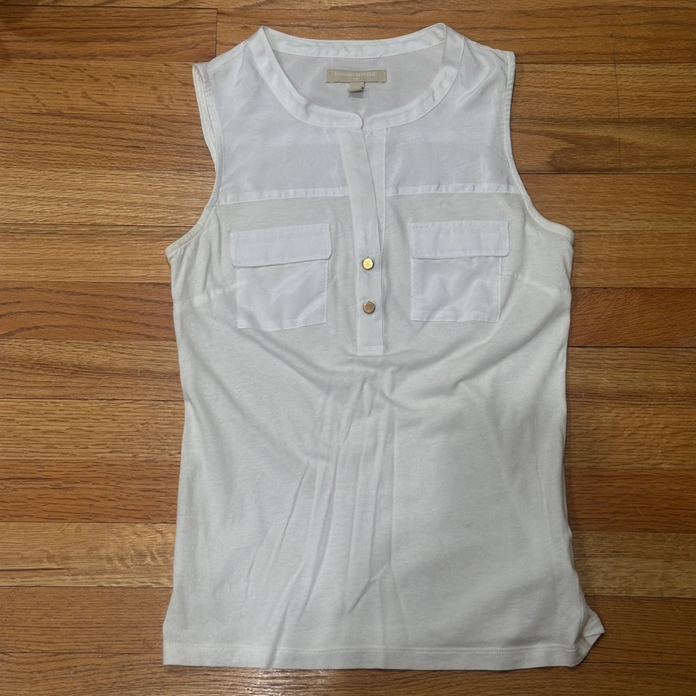 Banana Republic White Button-Down Tank Top